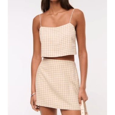 Abercrombie & Fitch Women's Size Large Brown A&F Scarlett Linen-Blend Mini Skort